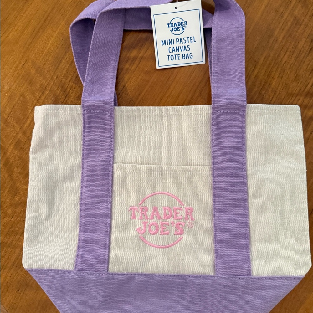 Trader Joe's Lavender & Cream Canvas Mini Tote